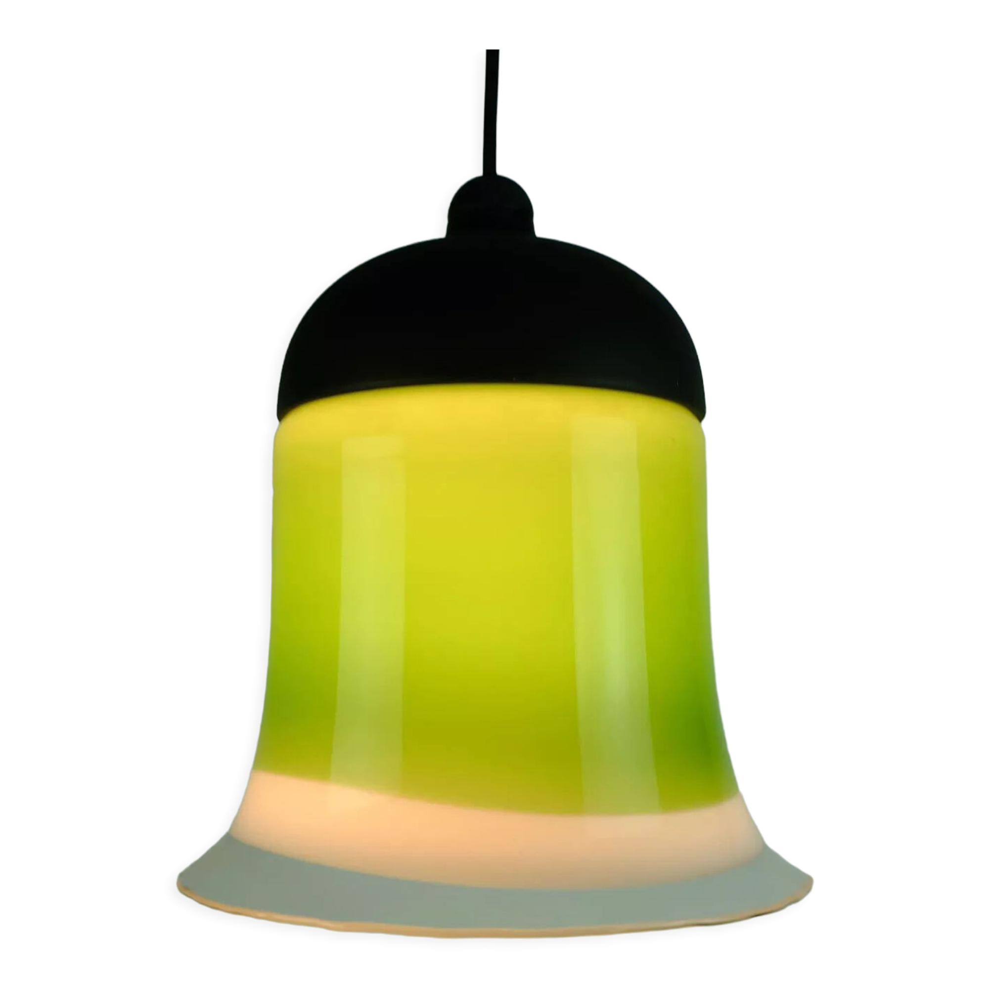 mid century PENDANT LIGHT peill & putzler 1970s green white and clear glass shade model AH 191