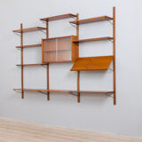 Danish mid century teak wall unit with magazine shelf and glass cabinet 1960/70s