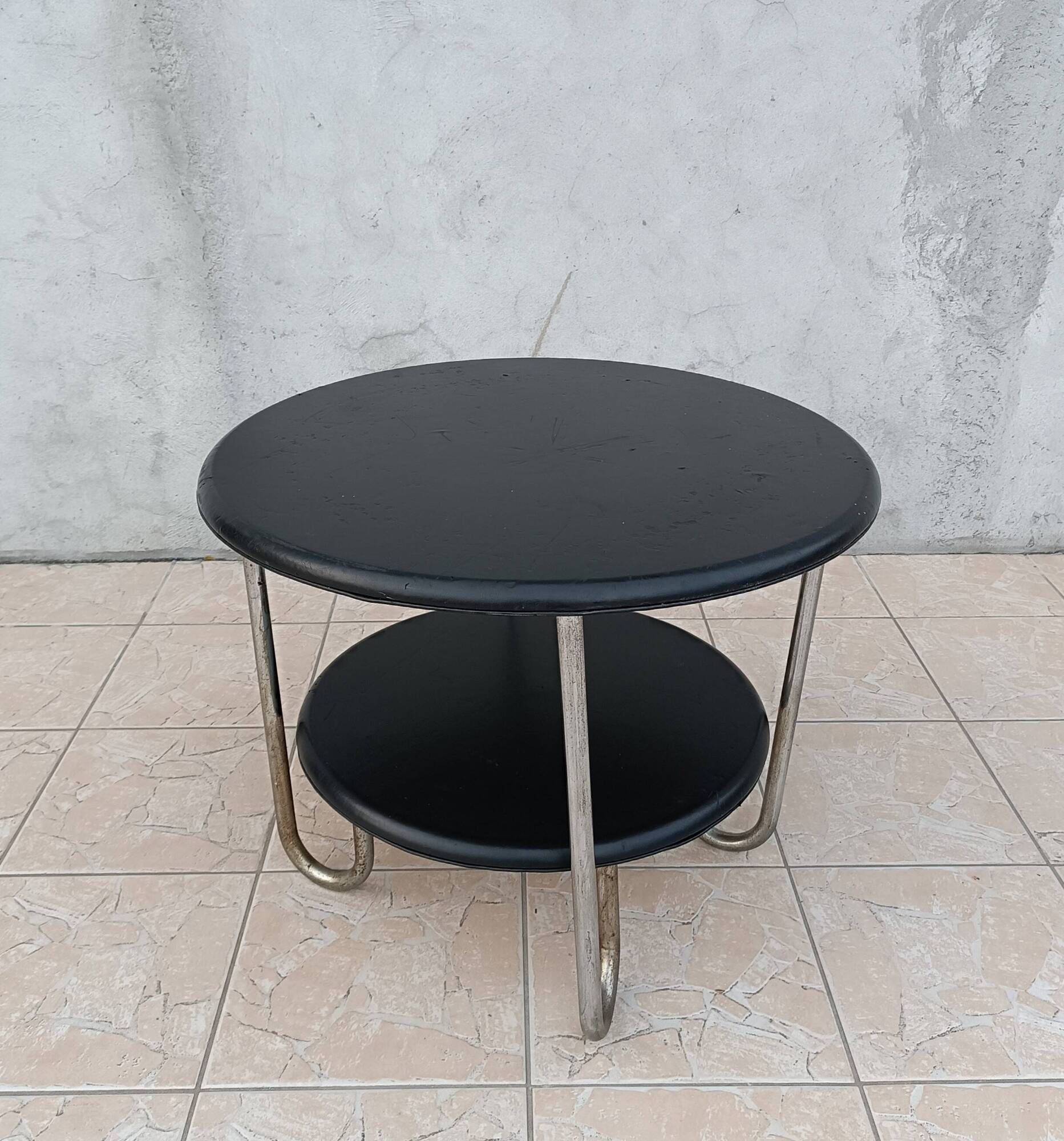 Table basse métal chrome et skaï 1950s