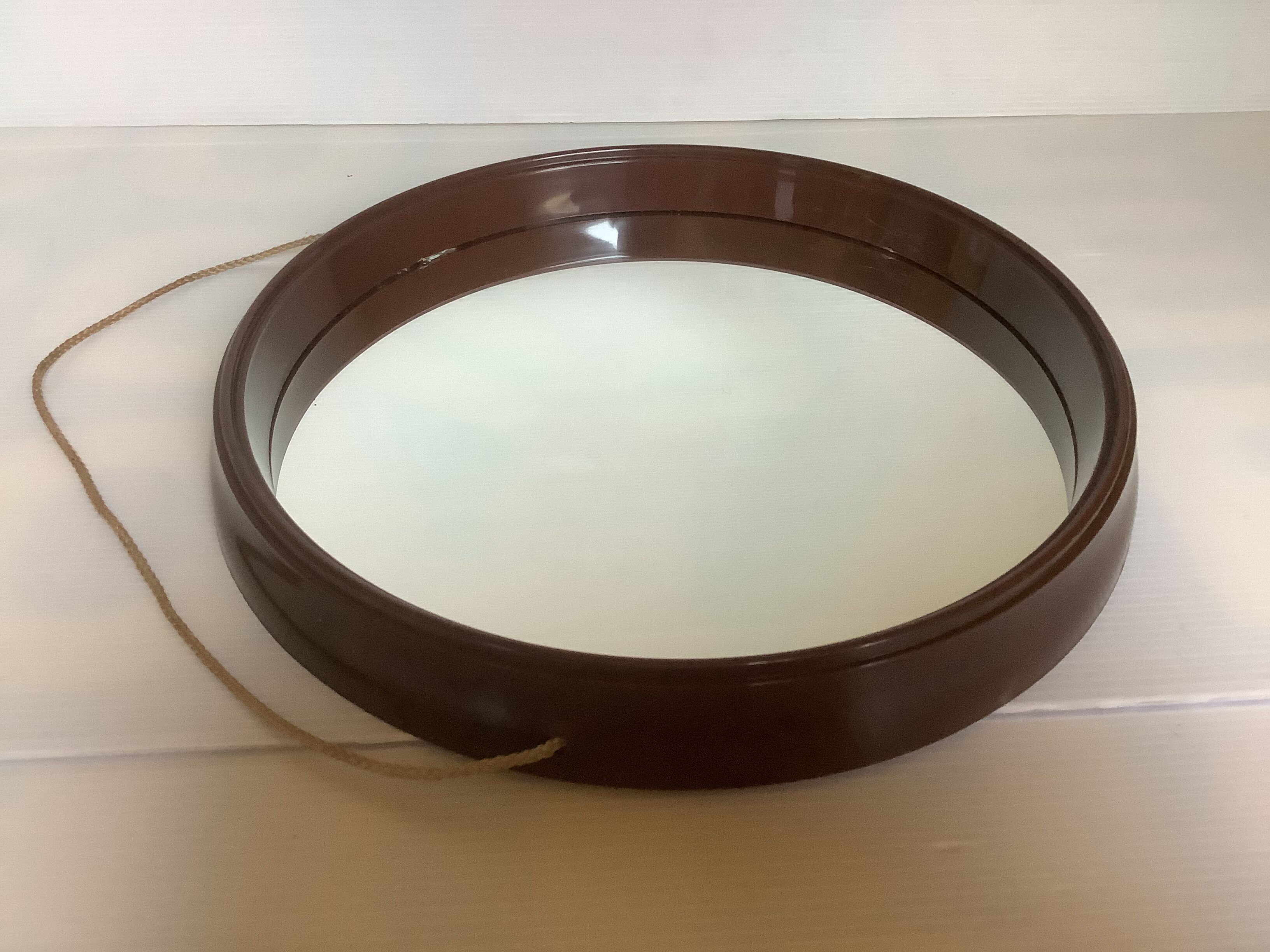 Miroir rond plastique marron vintage