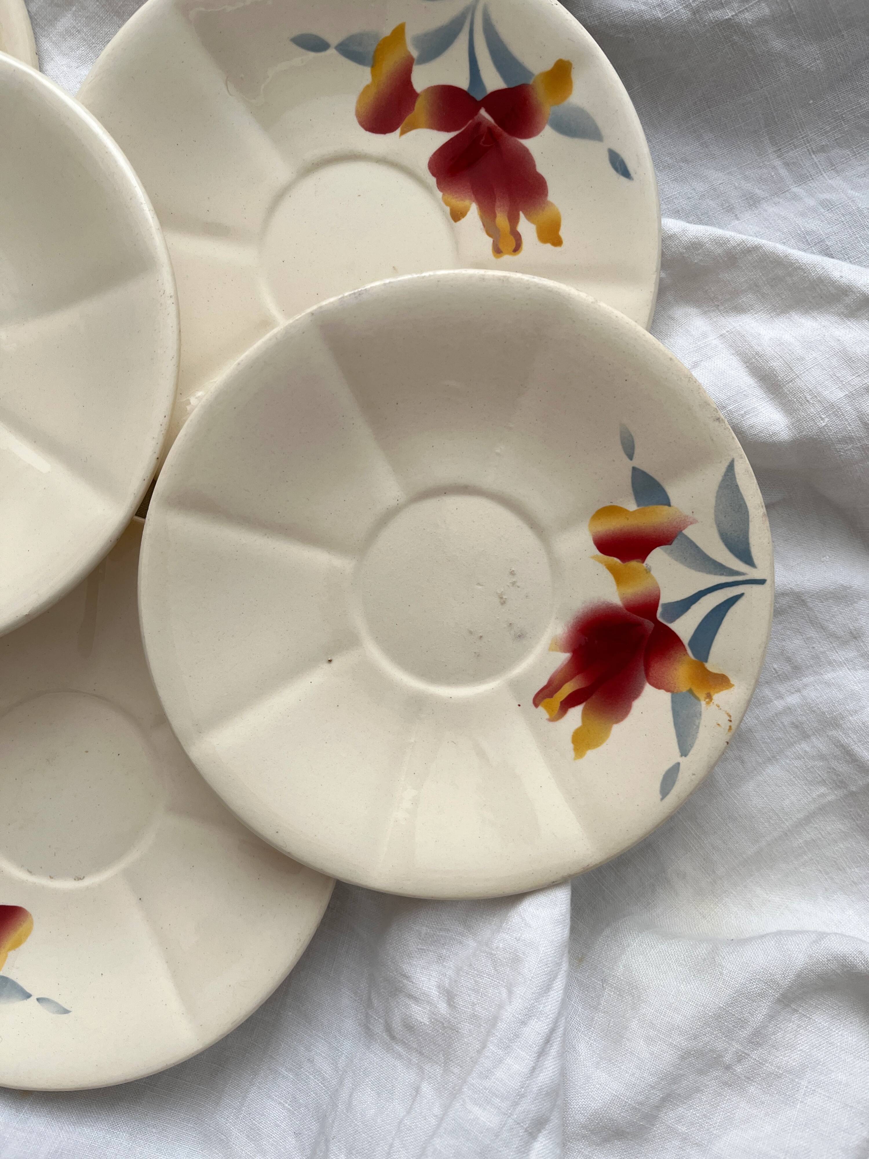 5 sous tasse à café en faïence fleurs vintage Digoin Sarreguemines 9225