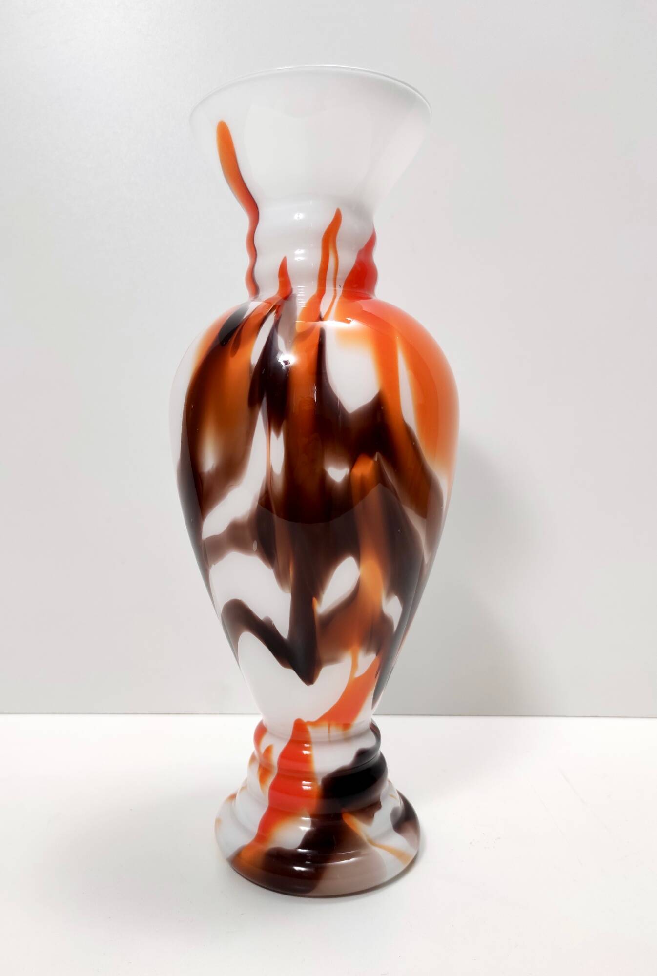 White, Orange and Brown Murano Glass Vase by Carlo Moretti, Italy