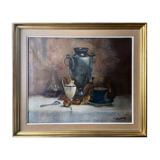 Antique HST painting "Still life: breakfast" signed A. Jouenne + ca
