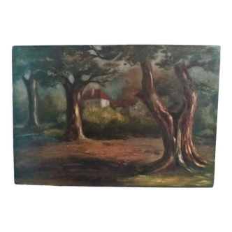 Tableau peinture huile sur panneau paysage