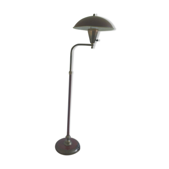 Floor lamp from the 50s in red-brown enameled sheet metal and golden brass -