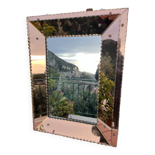 Beau miroir vintage cuivré art déco signé et daté