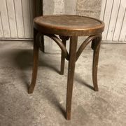 Low wooden stool round seat vintage TBE