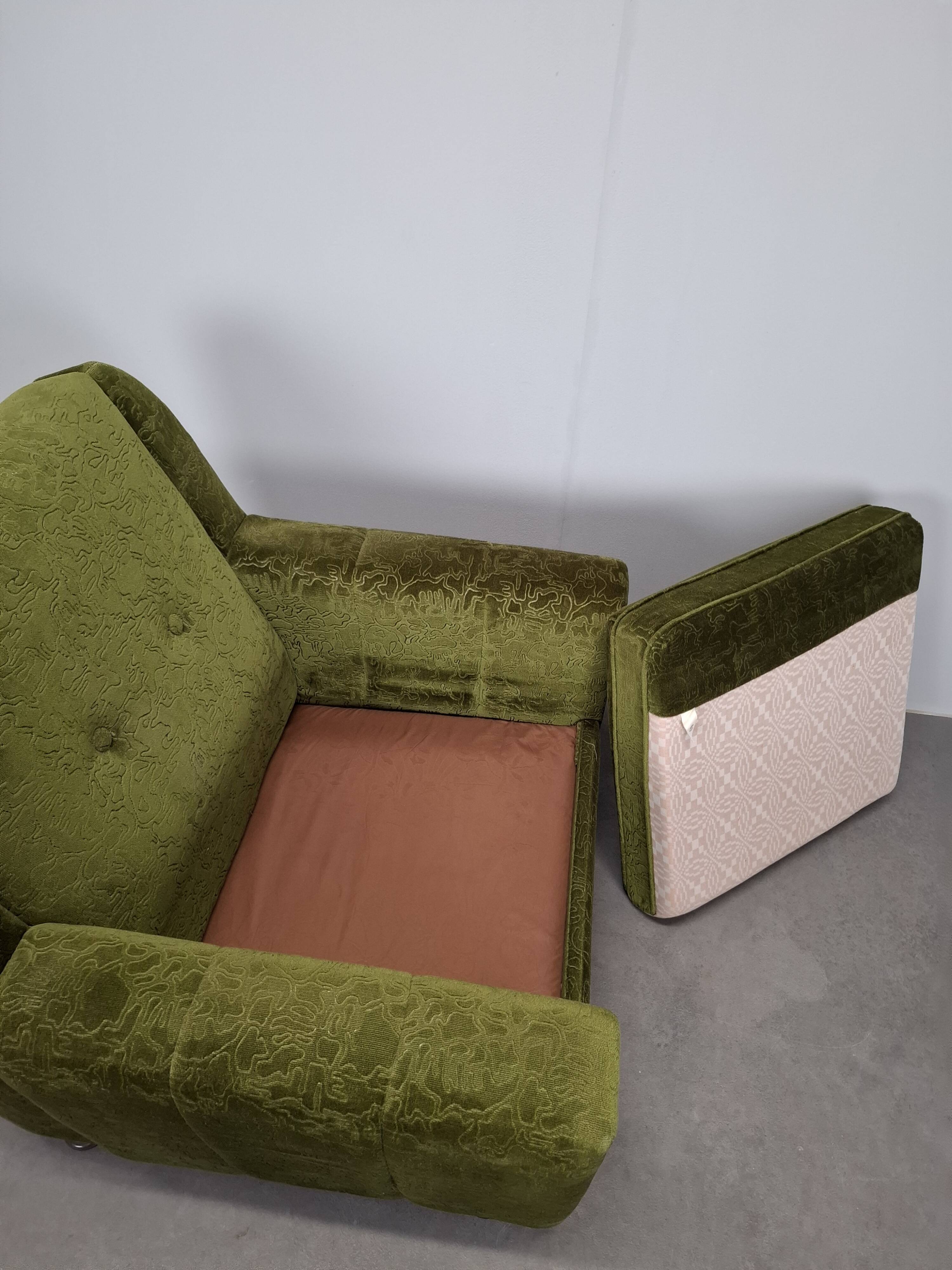 Mid-Century Czechoslovak Green Plush Armchair, 1970s