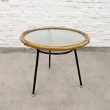 Mid-Century Set of Three Round Rattan and Glass Side Tables, 1960s