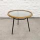 Mid-Century Set of Three Round Rattan and Glass Side Tables, 1960s