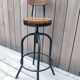 Set of two bar stools in wood and metal, industrial style.