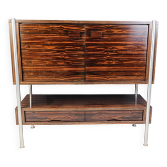Meuble bar en bois exotique du milieu du siècle, années 1960