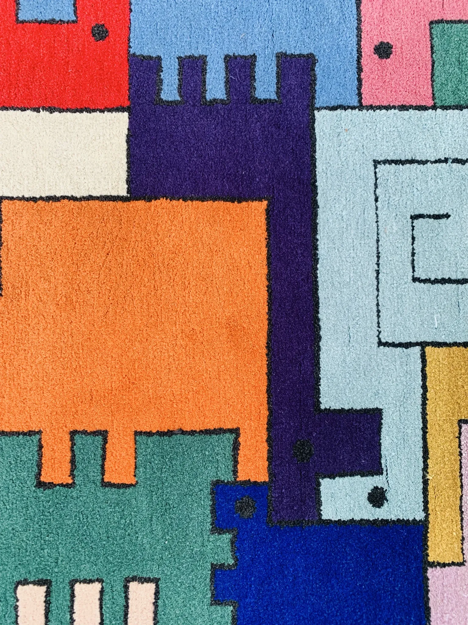 Tapis géométrique animaux/Tetris, vintage 