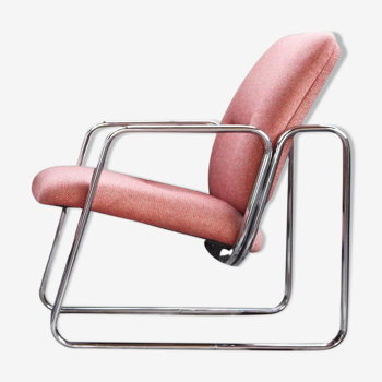 Fauteuil en chrome avec textile Knoll, 1980s