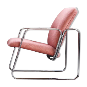 Fauteuil en chrome avec textile Knoll, 1980s