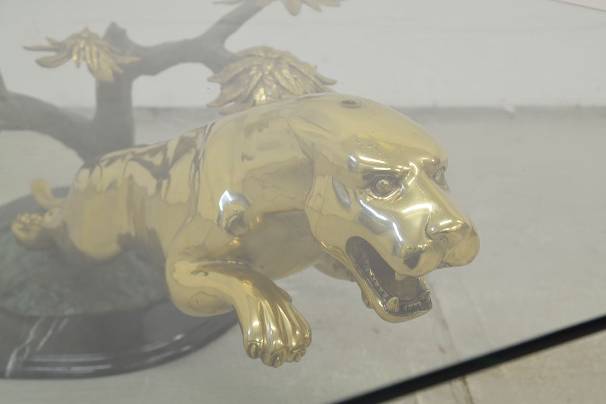 Panther table in bronze, brass and marble 1970