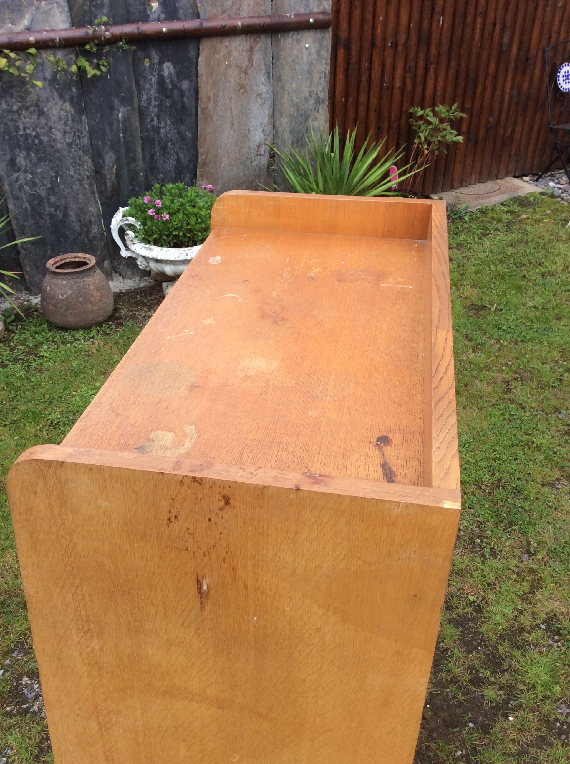 Vintage secretary in oak with compass base