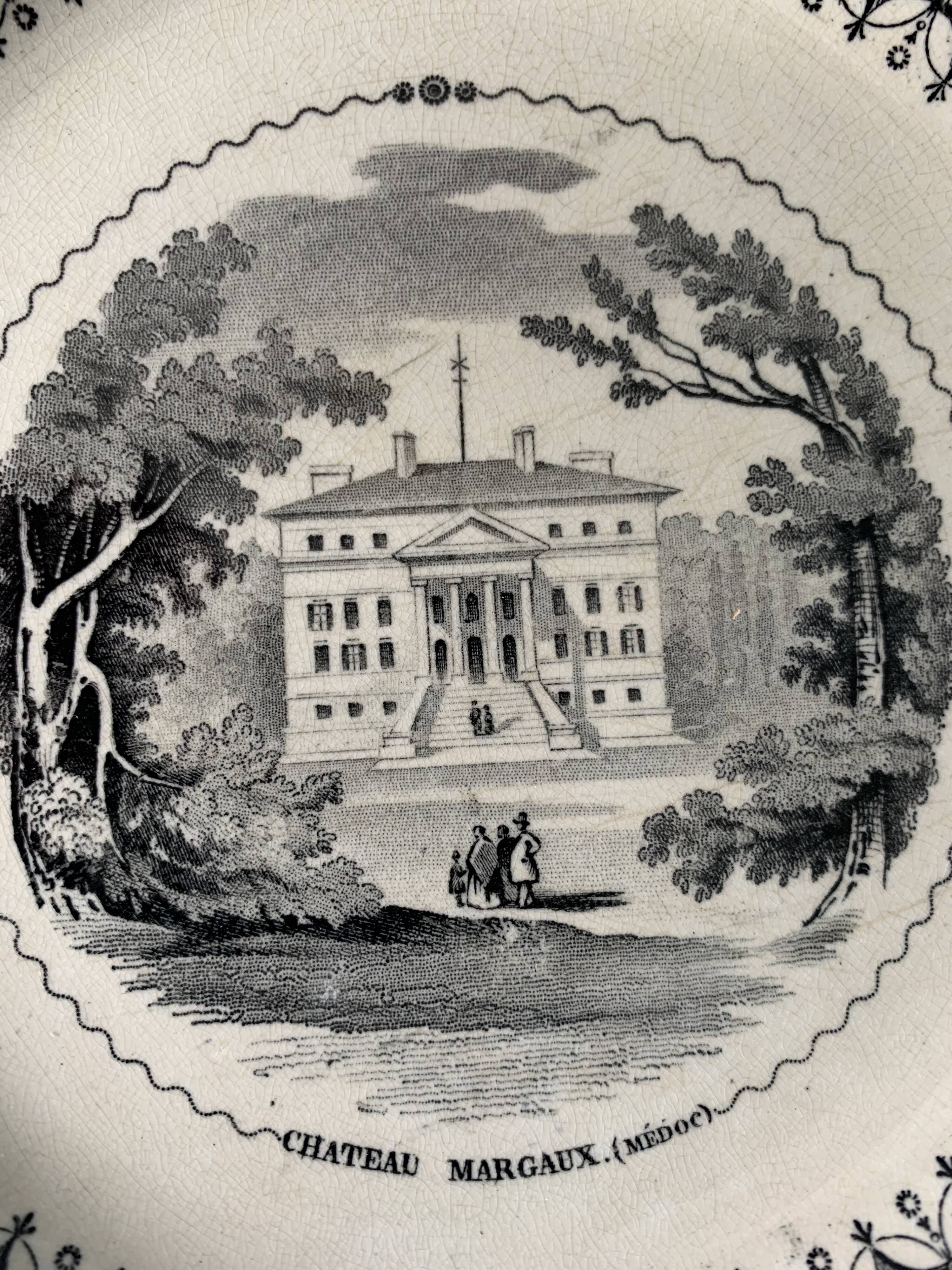 6 old dessert plates Old and Johnston Bordeaux 19th century Médoc and its castles