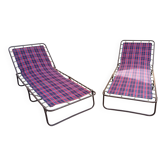 Set 2 camp beds, vintage deckchair.