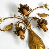 Pair of gold plated Italian 1980's floral Regency Murano glass sconces