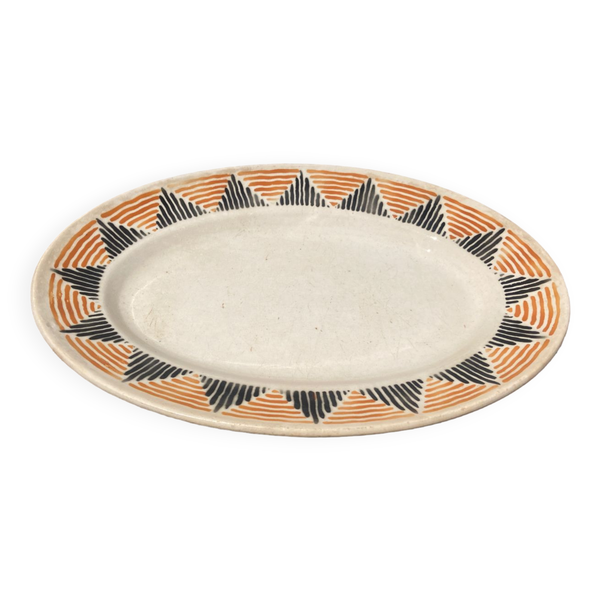 Sun yellow oval ceramic dish Badonviller model Etoile