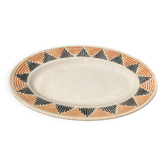 Sun yellow oval ceramic dish Badonviller model Etoile