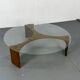 Mid-Century Modernist Wenge and Glass Round Coffee Table, 1970s