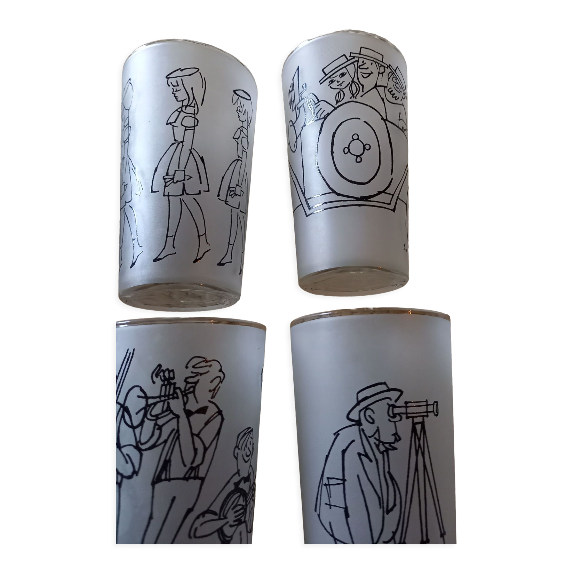 6 glasses illustrated by Cabu