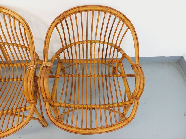 Suite de 4 fauteuils vintage en rotin des années 60