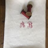 Tablecloth with AB monogram, antique linen