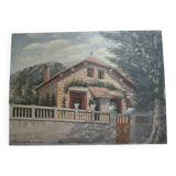 Painting on a plaque: Alsatian house