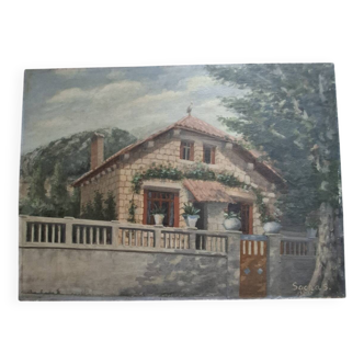 Painting on a plaque: Alsatian house