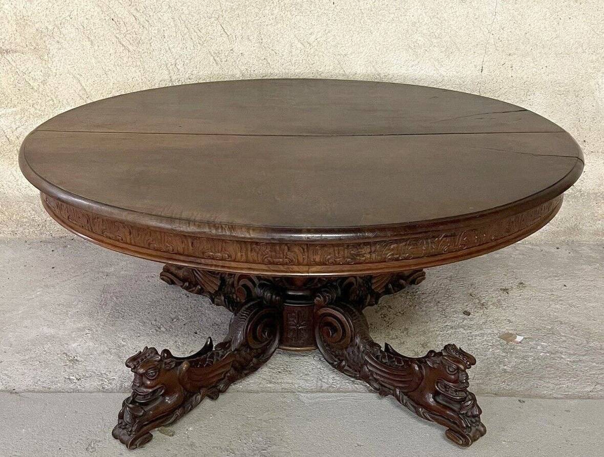 Immense Table A Allonges Style Renaissance En Noyer Massif ( 504 Cm )