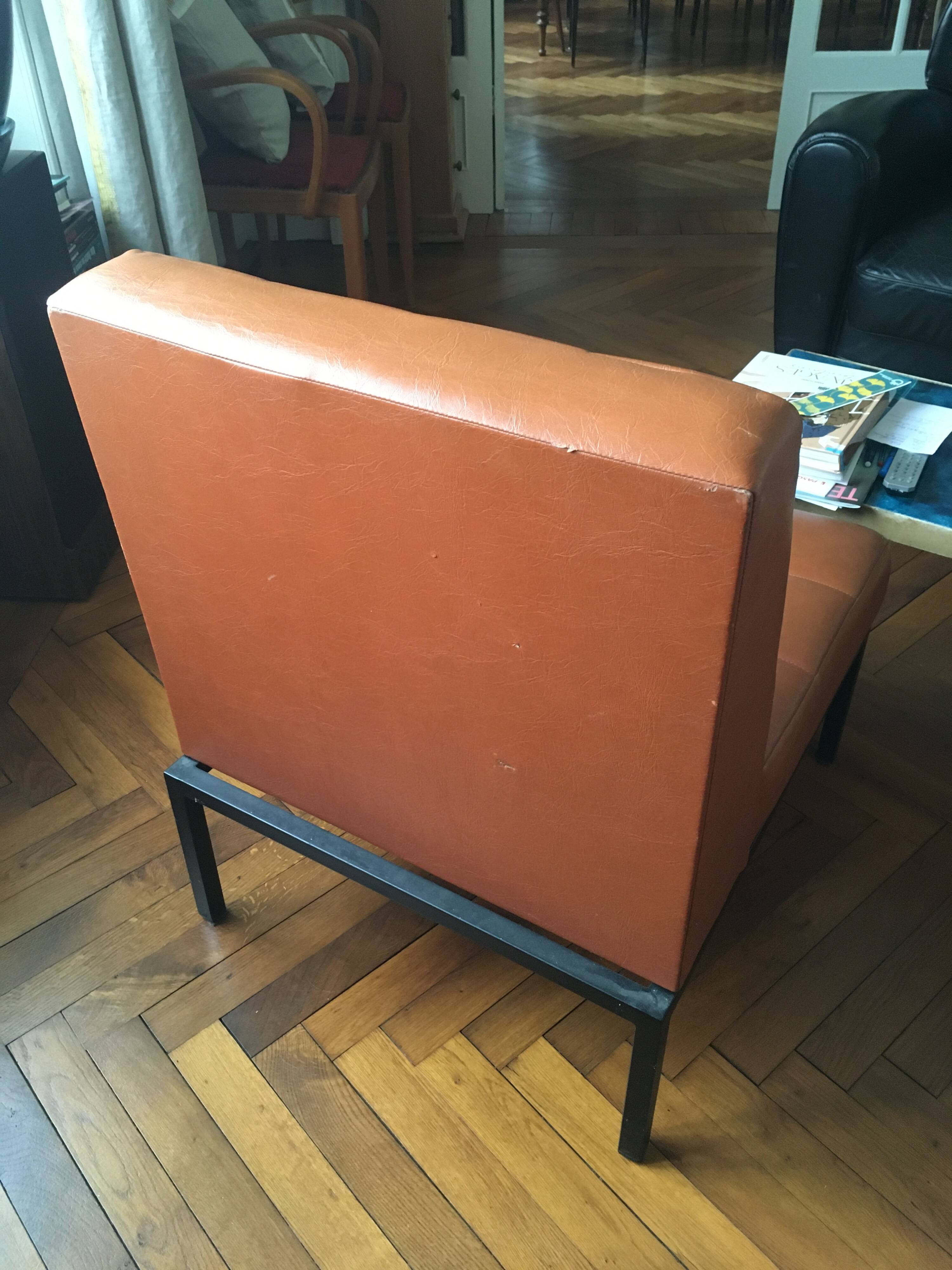 1970s lounge chair in faux leather and black steel