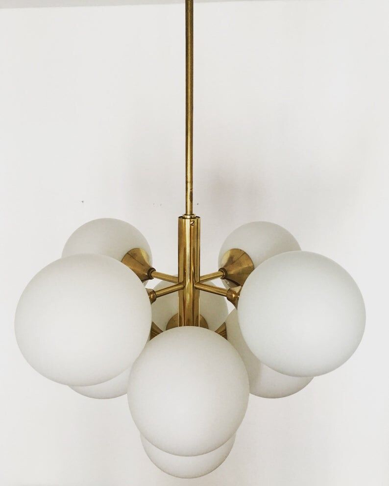 Brass and opaline glass Sputnik chandelier by Kaiser Leuchten