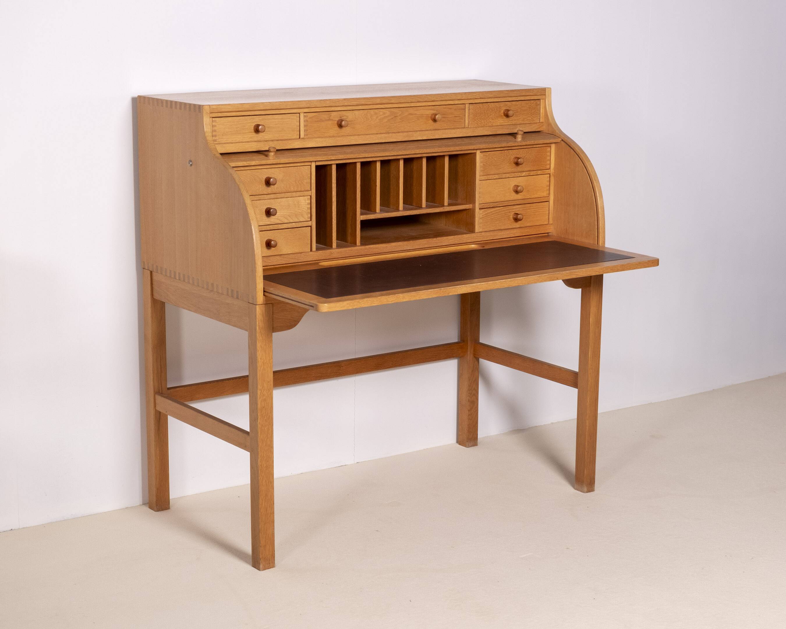 Andreas Hansen Roll Top Desk Secretary in Oak, 1970s Hadsten Traeindustri