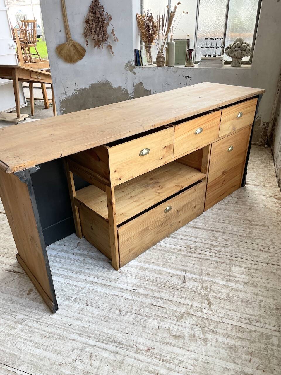 2m pine counter or central island with storage