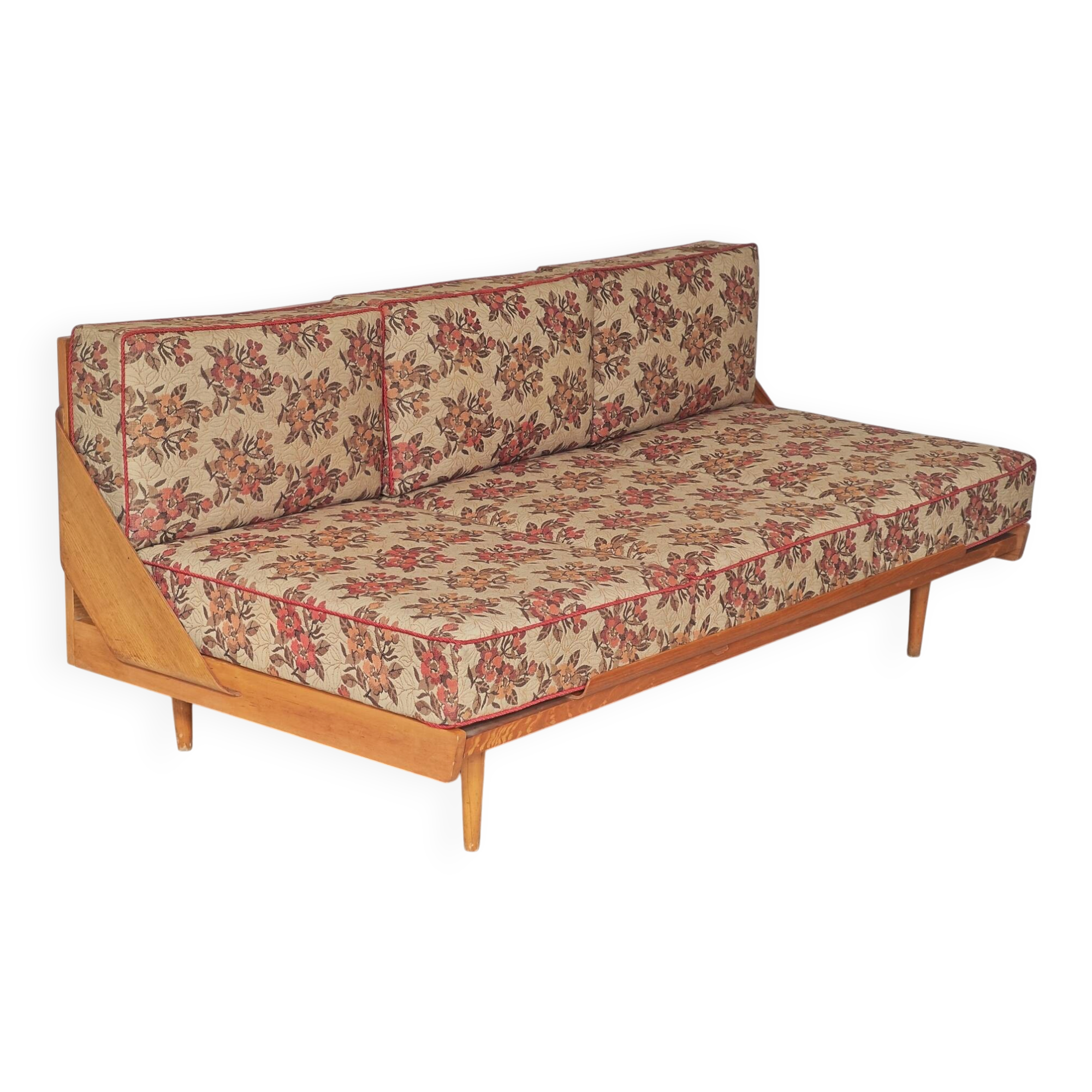 Folding sofa bed Canapé banquette Interier Praha 1960 floral pattern fabric