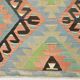 6x10 Light Blue & Green Goemetric Kilim Rug, Handmade Wool Bedroom Carpet