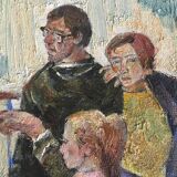 Interior scene with guitar at Kiev airport, USSR, oil travel 1974.