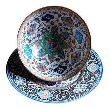 Bol et sous tasse Minâkâri Iran en métal peint à la main