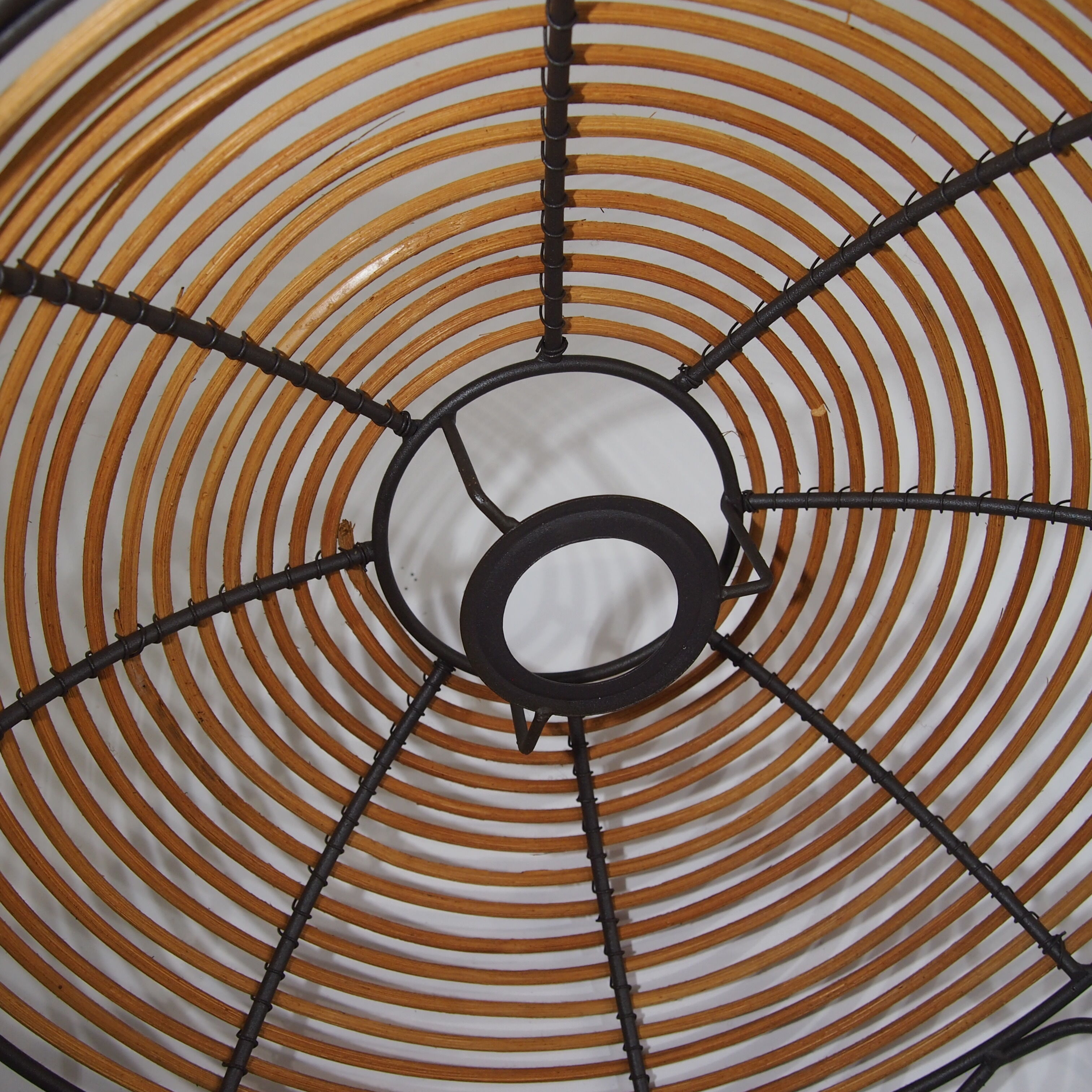 Rattan and wrought iron hanging lamp