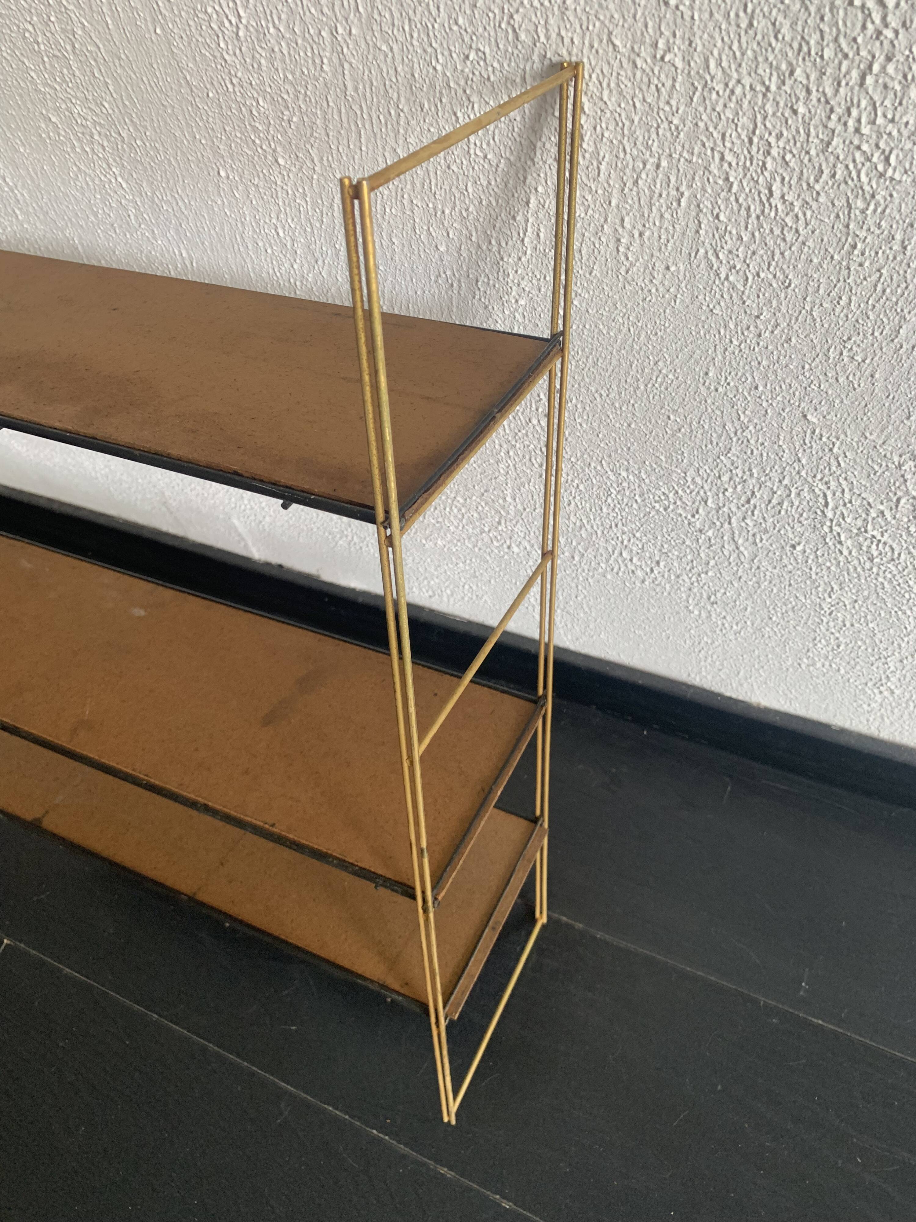 Vintage 1960 String wall shelf in gold wood - 60 x 50 cm