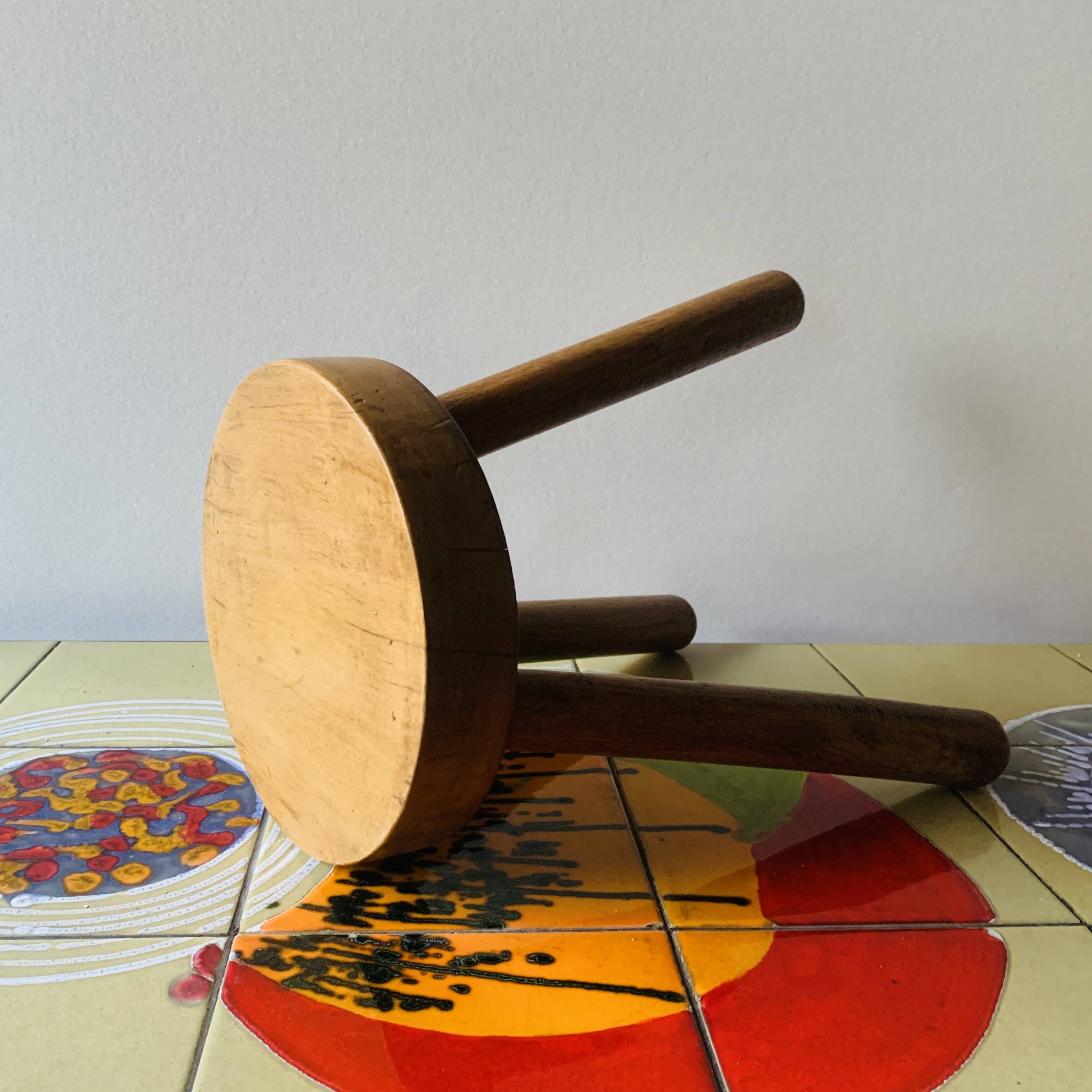 Small tripod stool in solid wood