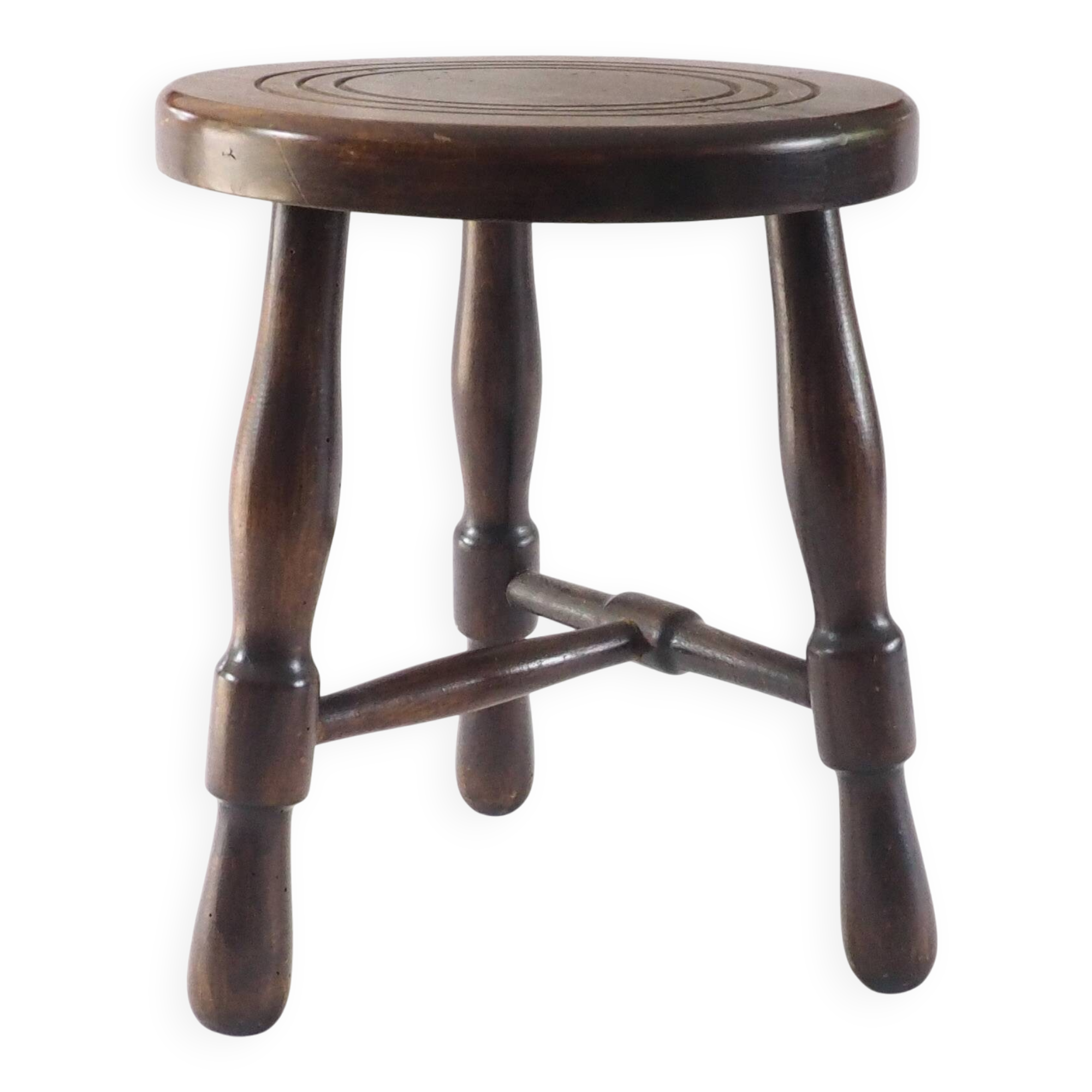 Turned wood tripod stool