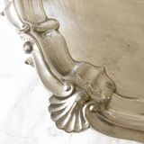 Antique silver metal platter with rockery décor