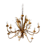 Lustre chandelier 12 feux en métal doré
