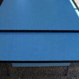 Blue formica table with extension with drawer