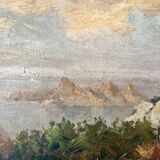 Painting “Seaside View”, oil on canvas glued on hardboard.