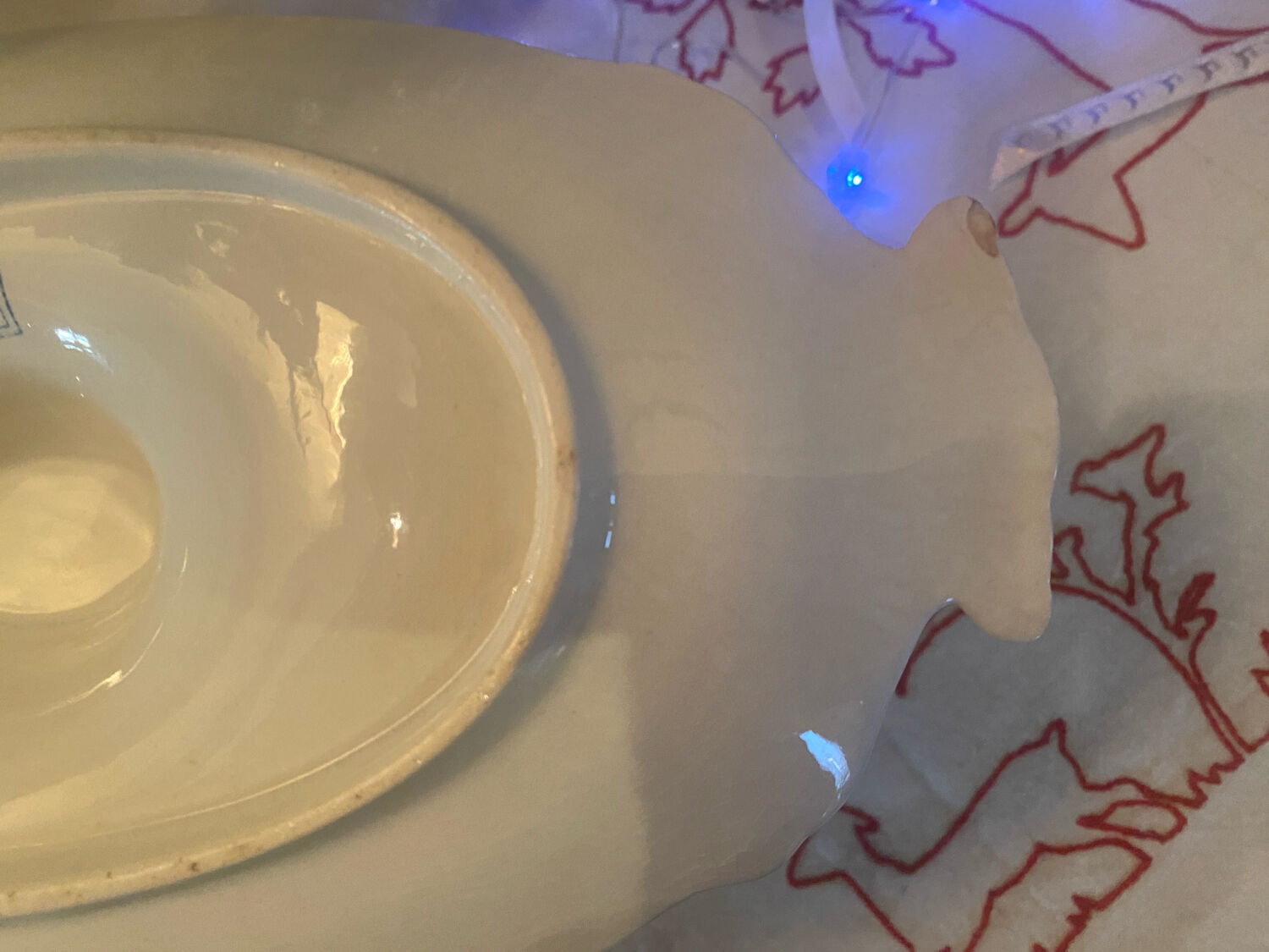 Mozart pattern earthenware gravy boat stamped Sarreguemines